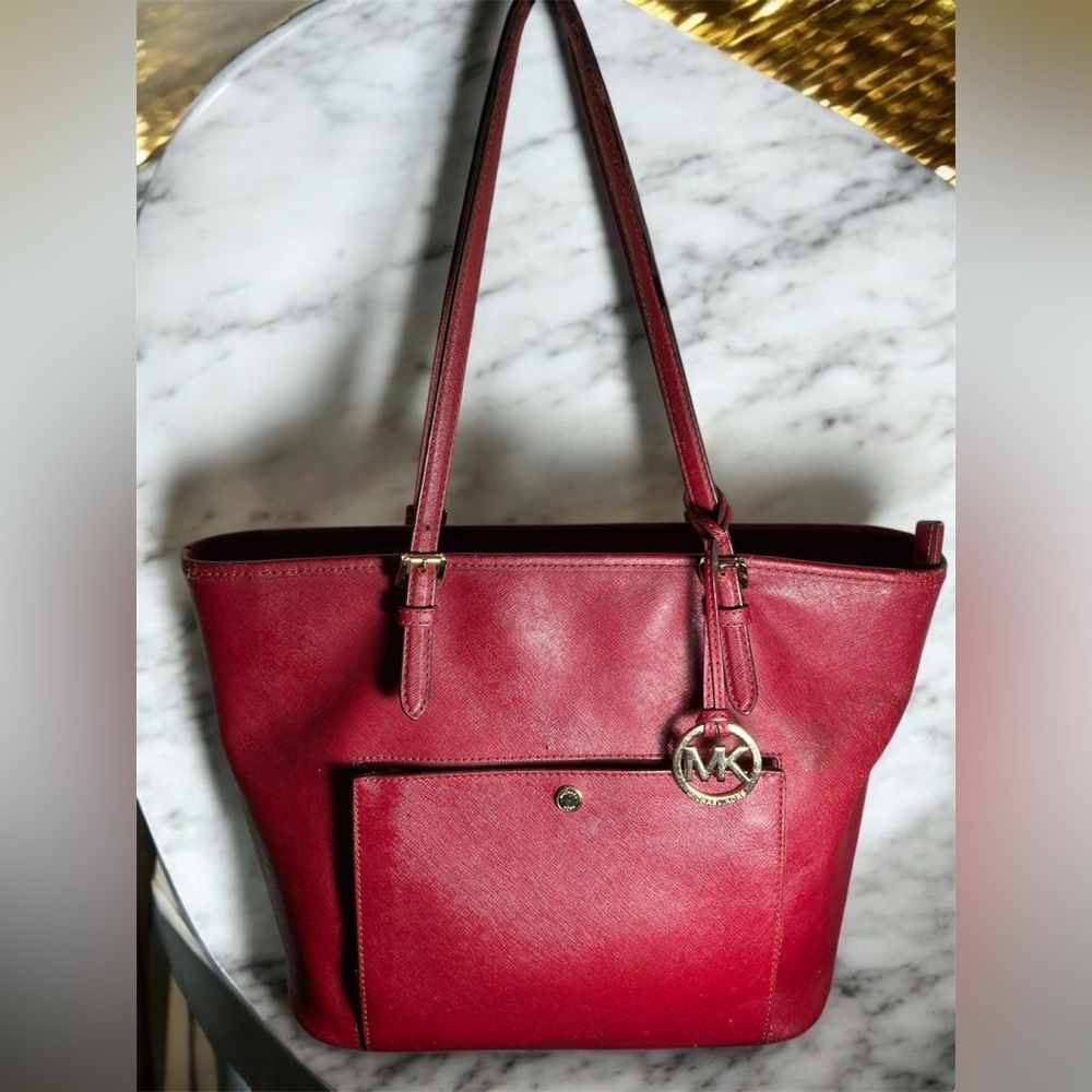 Michael Kors BURGANDY SIGNATURE Tote Bag